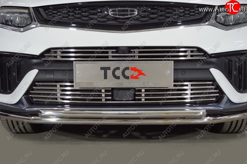9 349 р. Нижняя декоративная вставка в бампер ТСС Тюнинг  Geely Tugella  FY11,HPBA4 (2022-2025) рестайлинг (d 12 мм)  с доставкой в г. Пермь