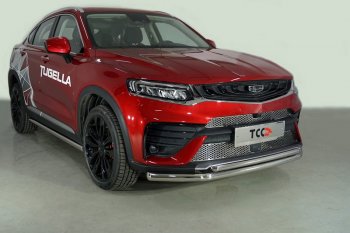 Защита переднего бампера нижняя двойная 60,3*42,4 мм ТСС Тюнинг Geely Tugella FY11,HPBA4 дорестайлинг (2019-2023) (нержавейка)
