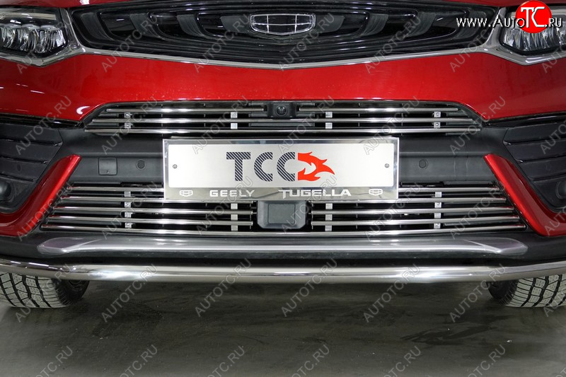 9 349 р. Нижняя декоративная вставка в бампер ТСС Тюнинг  Geely Tugella  FY11,HPBA4 (2019-2023) дорестайлинг (d 12 мм)  с доставкой в г. Пермь