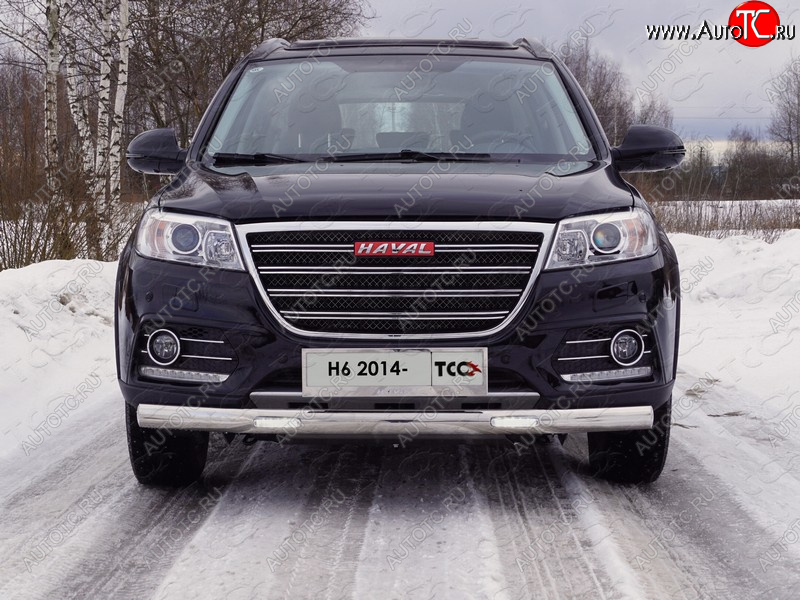38 999 р. Защита передняя нижняя овальная с ДХО 75х42 мм ТСС Тюнинг Haval H6 (2013-2020) (нержавейка)  с доставкой в г. Пермь