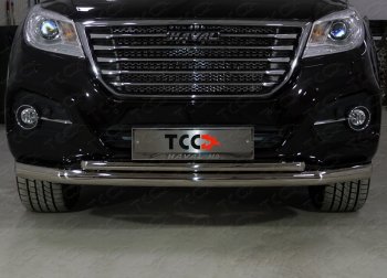 Защита переднего бампера нижняя двойная 76,1*42,2 мм ТСС Тюнинг Haval H9 (2017-2019) 1-ый рестайлинг (нержавейка)