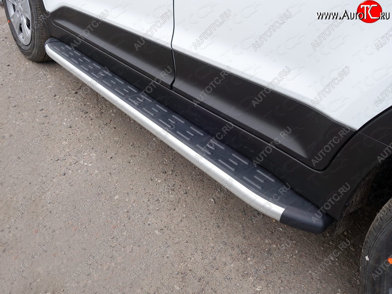 20 599 р. Пороги алюминиевые с пластиковой накладкой ТСС Тюнинг Hyundai Creta GS дорестайлинг (2015-2019) (серые)  с доставкой в г. Пермь
