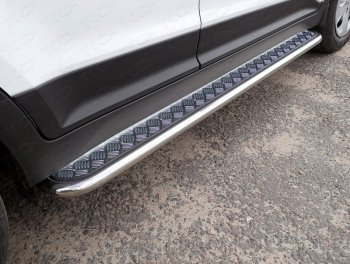 Пороги с площадкой 42,4 мм ТСС Тюнинг Hyundai Creta GS дорестайлинг (2015-2019) (серые)