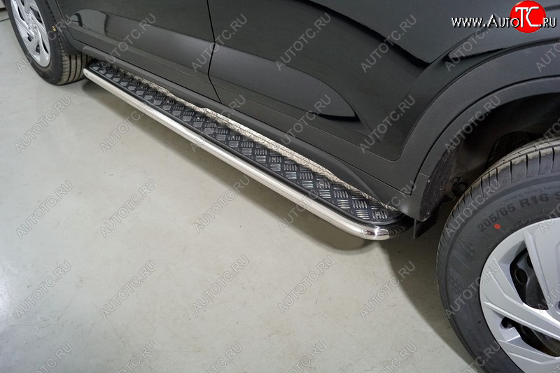32 199 р. Пороги с площадкой 42,4 мм ТСС Тюнинг  Hyundai Creta  SU (2020-2022) (серые)  с доставкой в г. Пермь