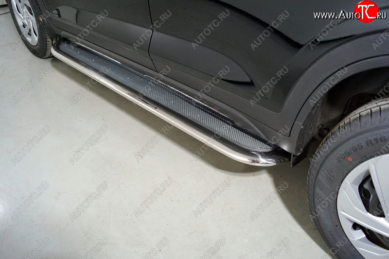 53 999 р. Пороги с площадкой 75х42 мм ТСС Тюнинг  Hyundai Creta  SU (2020-2022) (нержавейка)  с доставкой в г. Пермь