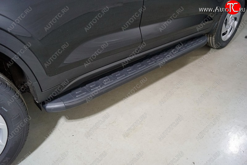 21 999 р. Пороги алюминиевые с пластиковой накладкой, ТСС Тюнинг  Hyundai Creta  SU (2020-2022) (карбон черные)  с доставкой в г. Пермь