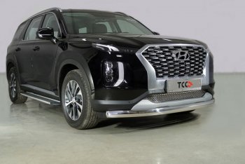 Защита переднего бампера нижняя овальная 75х42 мм ТСС Тюнинг Hyundai Palisade  LX2 (2018-2022) (нержавейка)
