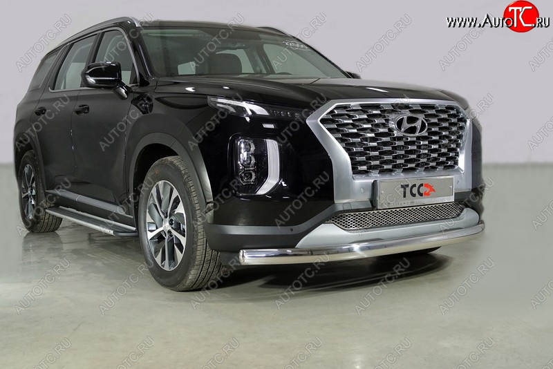 24 599 р. Защита переднего бампера нижняя овальная 75х42 мм ТСС Тюнинг  Hyundai Palisade  LX2 (2018-2022) (нержавейка)  с доставкой в г. Пермь