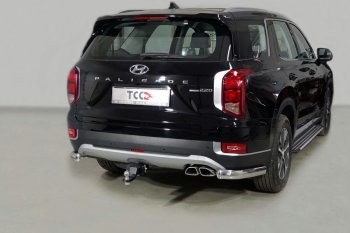 Защита задняя (уголки овальные, нержавейка 75х42 мм) ТСС Тюнинг Hyundai Palisade  LX2 (2018-2022) (уголки овальные)