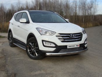 Защита переднего бампера овальная длинная 75х42 мм ТСС тюнинг Hyundai Santa Fe DM дорестайлинг (2012-2016) (нержавейка)