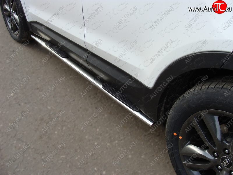 31 399 р. Пороги овальные с накладкой 75*42 мм ТСС Тюнинг Hyundai Santa Fe DM рестайлинг (2015-2019) (серые)  с доставкой в г. Пермь