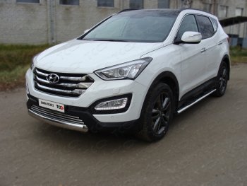 Защита переднего бампера овальная короткая 75х42 мм ТСС тюнинг Hyundai Santa Fe DM дорестайлинг (2012-2016) (нержавейка)