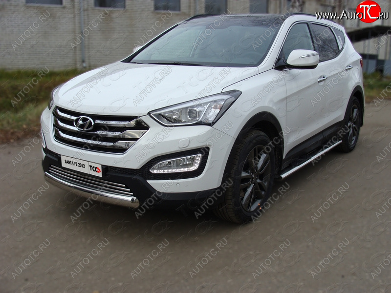 15 899 р. Защита переднего бампера овальная короткая 75х42 мм ТСС тюнинг Hyundai Santa Fe DM дорестайлинг (2012-2016) (нержавейка)  с доставкой в г. Пермь