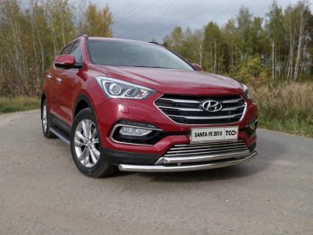 Защита переднего бампера нижняя двойная 60,3*50,8 мм Premium ТСС Тюнинг Hyundai Santa Fe  DM (2015-2019) рестайлинг (нержавейка)
