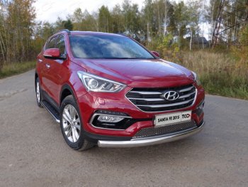 Защита передняя нижняя овальная длинная 75х42 мм Premium ТСС Тюнинг Hyundai Santa Fe  DM (2015-2019) рестайлинг (нержавейка)