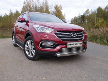 Защита передняя нижняя овальная короткая 75х42 мм Premium ТСС Тюнинг Hyundai Santa Fe  DM (2015-2019) рестайлинг (нержавейка)