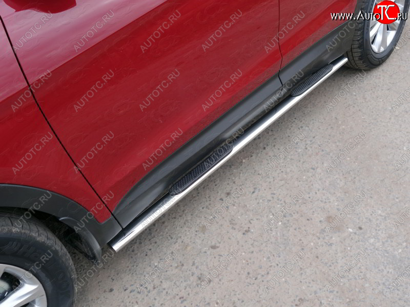 31 399 р. Пороги овальные с накладкой 75х42 мм ТСС Тюнинг  Hyundai Santa Fe  DM (2015-2019) рестайлинг (серые)  с доставкой в г. Пермь