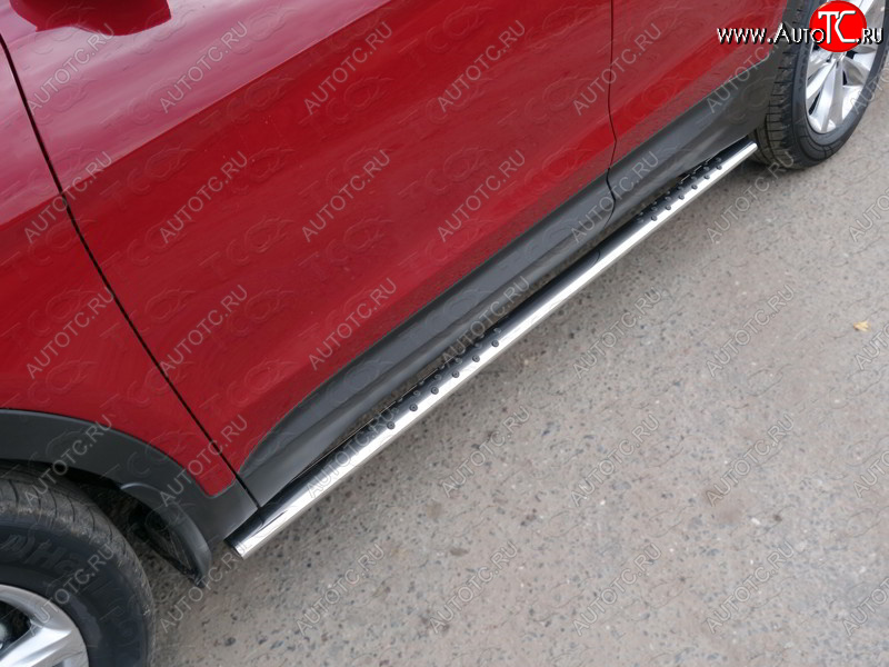 33 999 р. Пороги овальные с проступью 75х42 мм Premium ТСС Тюнинг  Hyundai Santa Fe  DM (2015-2019) рестайлинг (серые)  с доставкой в г. Пермь