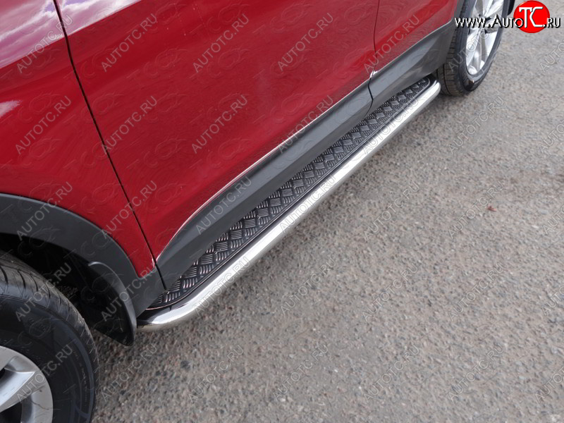 34 799 р. Пороги с площадкой 60,3 мм Premium ТСС Тюнинг Hyundai Santa Fe DM рестайлинг (2015-2019) (серые)  с доставкой в г. Пермь