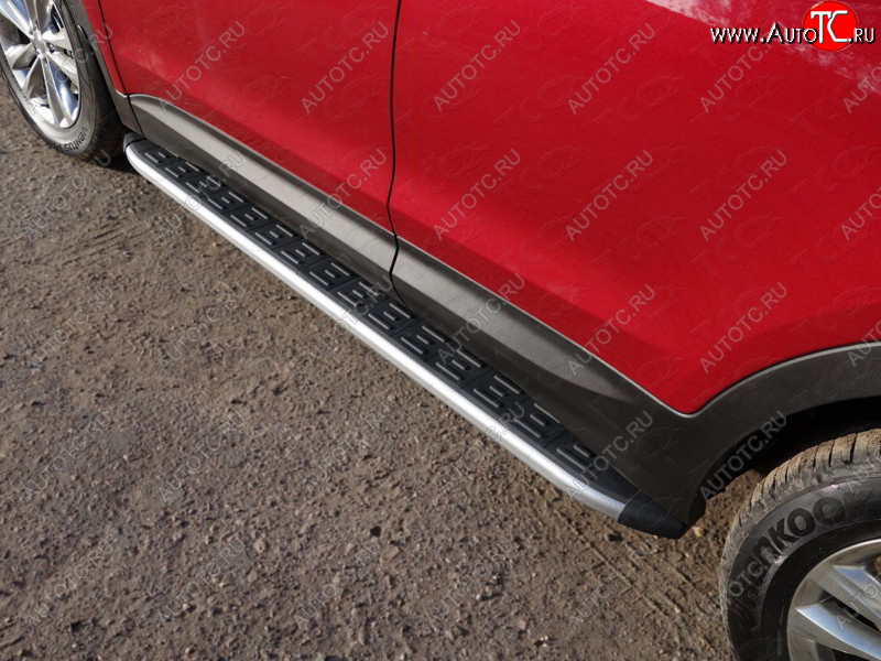 20 599 р. Пороги алюминиевые с пластиковой накладкой ТСС Тюнинг  Hyundai Santa Fe  DM (2015-2019) рестайлинг (серые)  с доставкой в г. Пермь