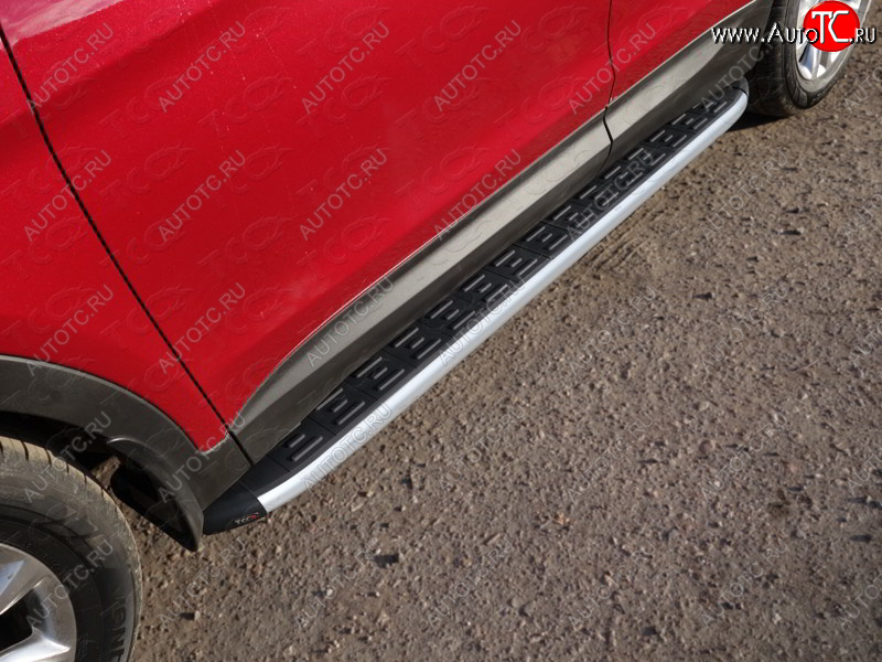 21 999 р. Пороги алюминиевые с пластиковой накладкой, ТСС Тюнинг  Hyundai Santa Fe  DM (2015-2019) рестайлинг (карбон серебро)  с доставкой в г. Пермь