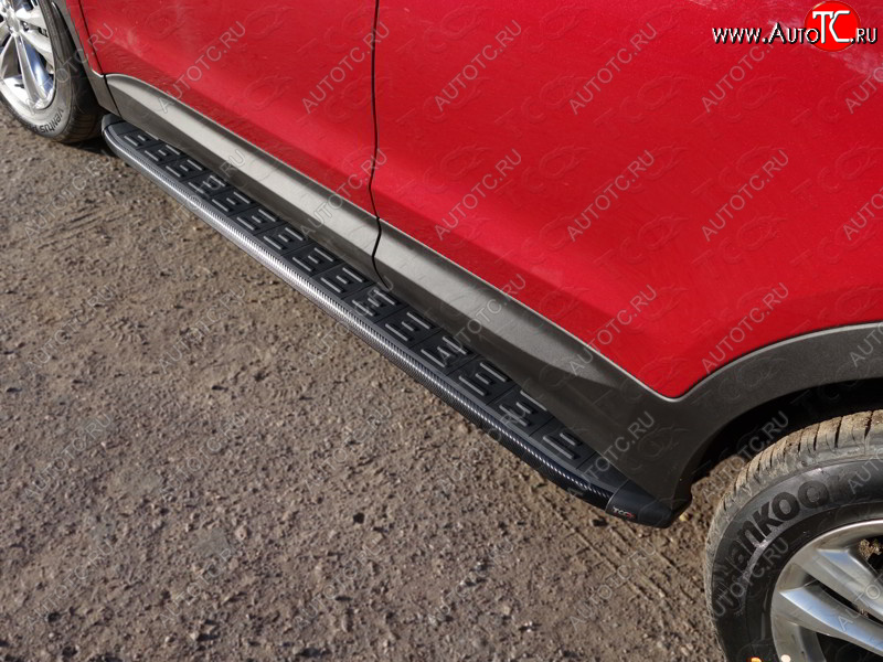 21 999 р. Пороги алюминиевые с пластиковой накладкой ТСС Тюнинг  Hyundai Santa Fe  DM (2015-2019) рестайлинг (карбон черные)  с доставкой в г. Пермь