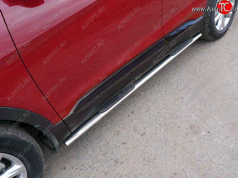 33 999 р. Пороги овальные с накладкой 75х42 мм ТСС Тюнинг Hyundai Santa Fe TM дорестайлинг (2018-2021) (серые)  с доставкой в г. Пермь