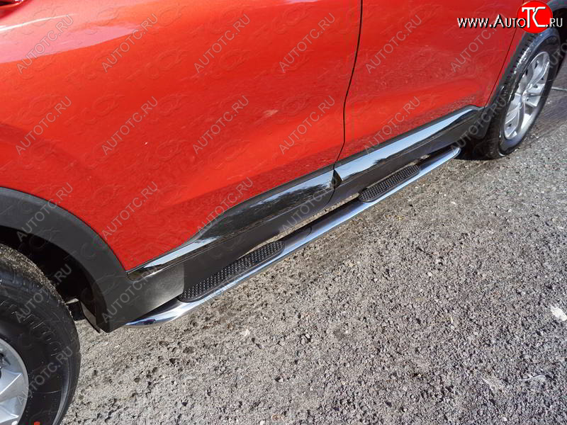 35 999 р. Пороги овальные гнутые с накладкой 75х42 мм  Hyundai Santa Fe  TM (2018-2021) дорестайлинг (серые)  с доставкой в г. Пермь