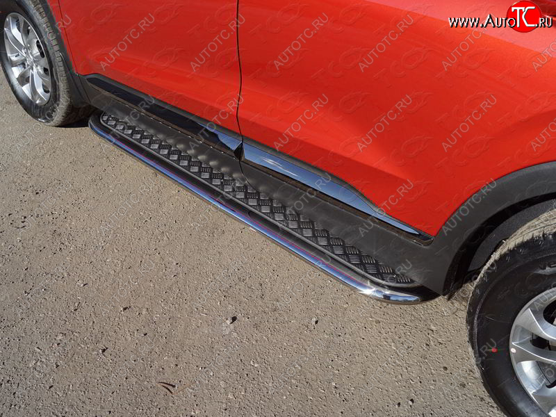 42 699 р. Пороги с площадкой 75х42 мм ТСС Тюнинг Hyundai Santa Fe TM дорестайлинг (2018-2021) (серые)  с доставкой в г. Пермь