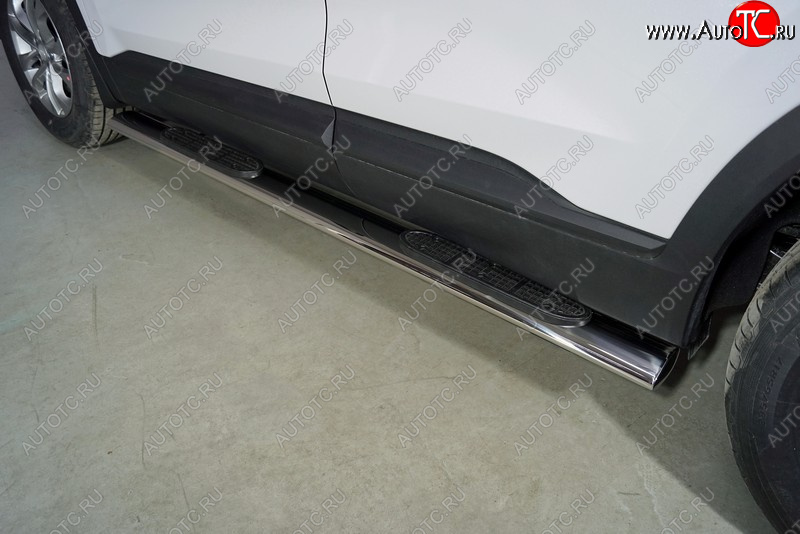 40 999 р. Пороги овальные с накладкой 120х60 мм ТСС Тюнинг  Hyundai Santa Fe  TM (2020-2022) рестайлинг (серые)  с доставкой в г. Пермь