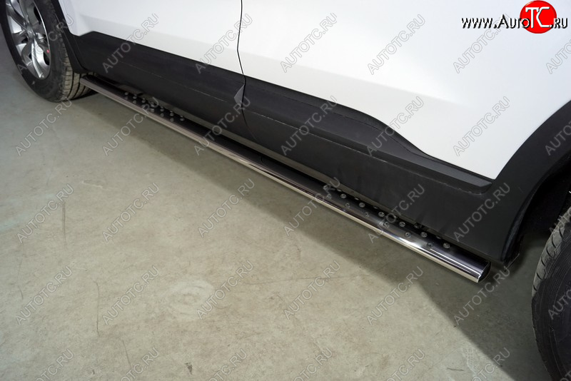 33 799 р. Пороги овальные с проступью 75х42 мм ТСС Тюнинг Hyundai Santa Fe TM рестайлинг (2020-2022) (серые)  с доставкой в г. Пермь