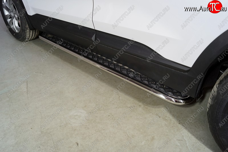 30 099 р. Пороги с площадкой 42,4 мм ТСС Тюнинг Hyundai Santa Fe TM рестайлинг (2020-2022) (серые)  с доставкой в г. Пермь