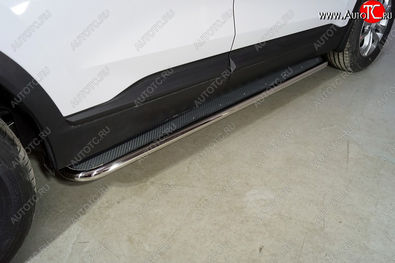38 999 р. Пороги с площадкой 42,4 мм ТСС Тюнинг Hyundai Santa Fe TM рестайлинг (2020-2022) (нержавейка)  с доставкой в г. Пермь