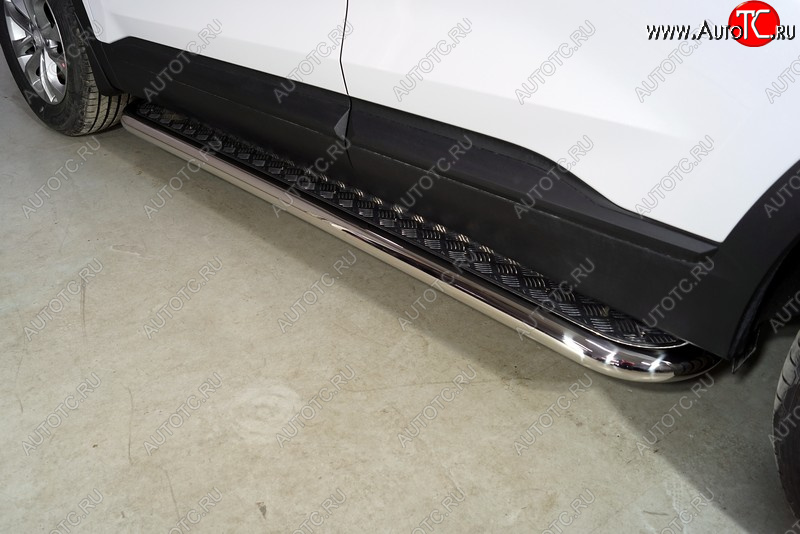 34 799 р. Пороги с площадкой 60,3 мм ТСС Тюнинг Hyundai Santa Fe TM рестайлинг (2020-2022) (серые)  с доставкой в г. Пермь
