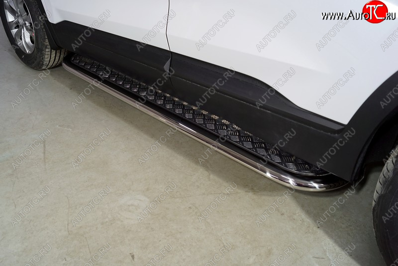 42 999 р. Пороги с площадкой 75х42 мм ТСС Тюнинг Hyundai Santa Fe TM рестайлинг (2020-2022) (серые)  с доставкой в г. Пермь