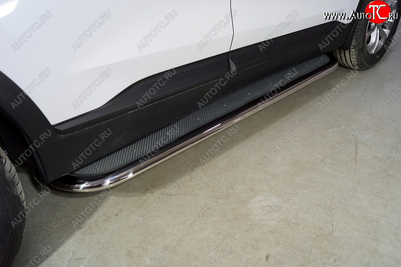 51 999 р. Пороги с площадкой 75х42 мм ТСС Тюнинг Hyundai Santa Fe TM рестайлинг (2020-2022) (нержавейка)  с доставкой в г. Пермь