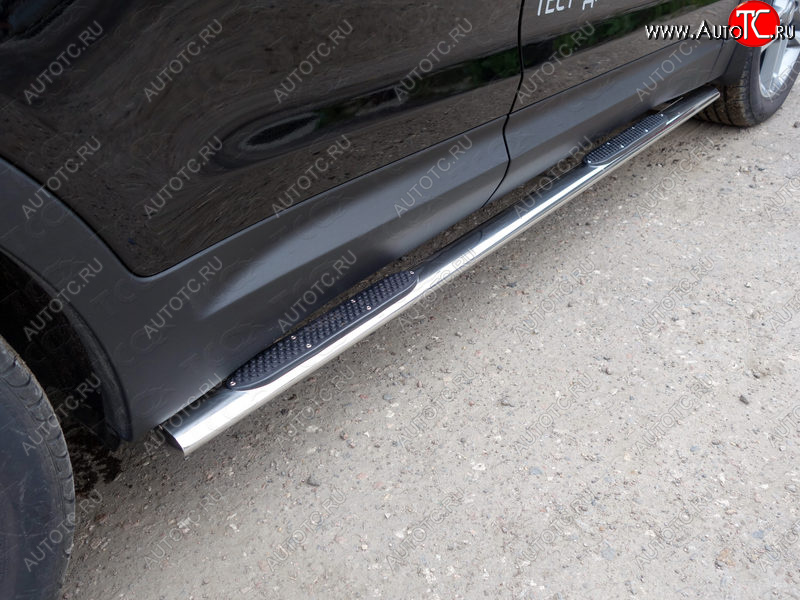 31 399 р. Пороги овальные с накладкой 75х42 мм ТСС Тюнинг  Hyundai Grand Santa Fe  1 DM (2016-2018) рестайлинг (серые)  с доставкой в г. Пермь