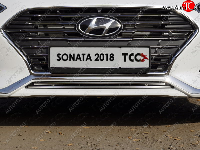 4 299 р. Нижняя декоративная вставка в бампер ТСС Тюнинг  Hyundai Sonata  LF (2017-2019) рестайлинг (d 12 мм)  с доставкой в г. Пермь
