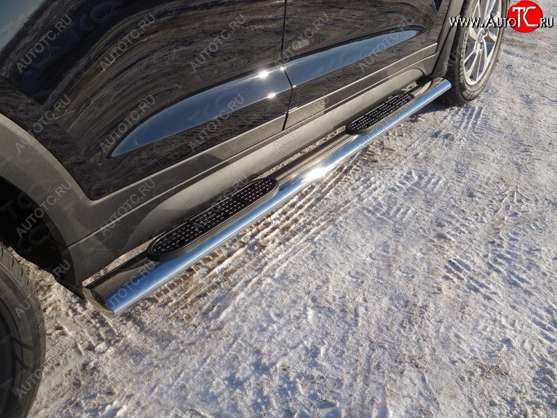 38 799 р. Пороги овальные с накладкой 120х60 мм ТСС Тюнинг  Hyundai Tucson  TL (2015-2018) дорестайлинг (серые)  с доставкой в г. Пермь