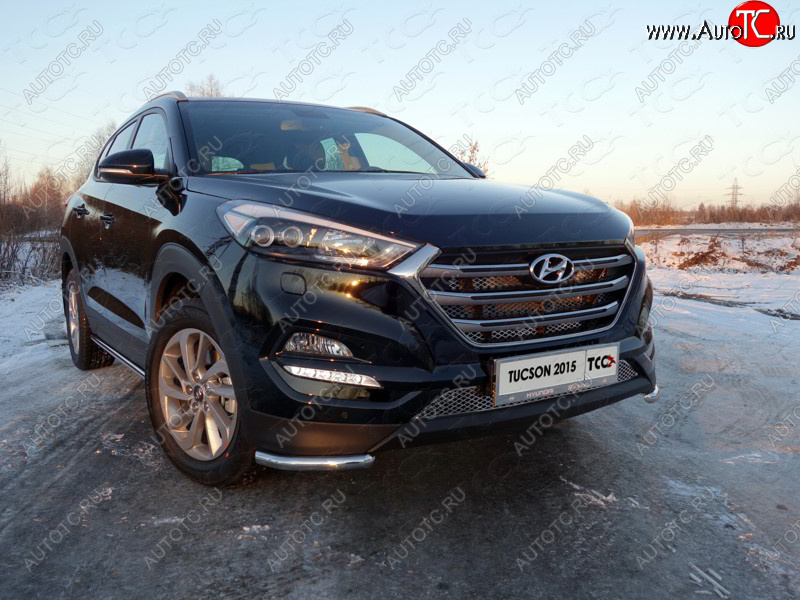 11 749 р. Защита переднего бампера уголки 42,4 мм ТСС тюнинг  Hyundai Tucson  TL (2015-2018) дорестайлинг (нержавейка)  с доставкой в г. Пермь