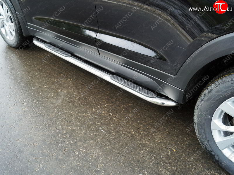 35 999 р. Пороги овальные гнутые с накладкой 75х42 мм  Hyundai Tucson  TL (2018-2021) рестайлинг (серые)  с доставкой в г. Пермь