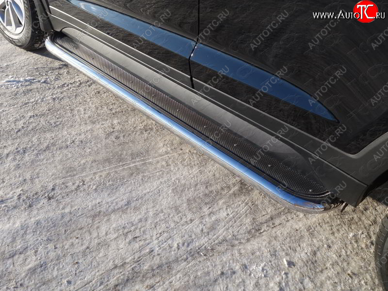 51 999 р. Пороги с площадкой 75х42 мм ТСС Тюнинг Hyundai Santa Fe TM дорестайлинг (2018-2021) (нержавейка)  с доставкой в г. Пермь