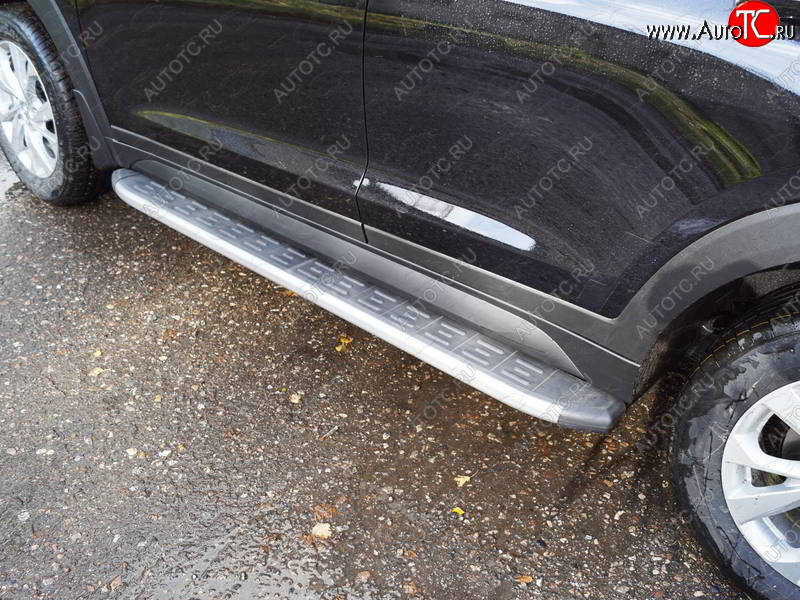 21 999 р. Пороги алюминиевые с пластиковой накладкой, ТСС Тюнинг  Hyundai Tucson  TL (2018-2021) рестайлинг (карбон серебро )  с доставкой в г. Пермь