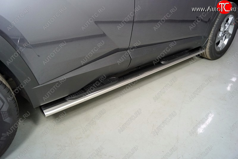 42 999 р. Пороги овальные с накладкой 120х60 мм ТСС Тюнинг Hyundai Tucson NX4 (2020-2022) (серые)  с доставкой в г. Пермь