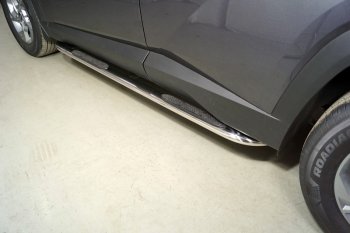 Пороги овальные гнутые с накладкой 75х42 мм Hyundai Tucson NX4 (2020-2022) (серые)