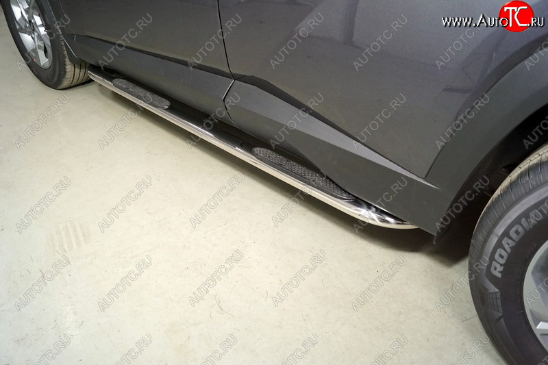 36 699 р. Пороги овальные гнутые с накладкой 75х42 мм Hyundai Tucson NX4 (2020-2022) (серые)  с доставкой в г. Пермь