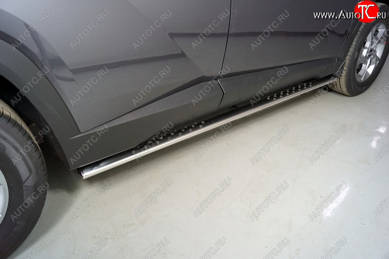 35 749 р. Пороги овальные с проступью 75х42 мм ТСС Тюнинг Hyundai Tucson NX4 (2020-2022) (серые)  с доставкой в г. Пермь