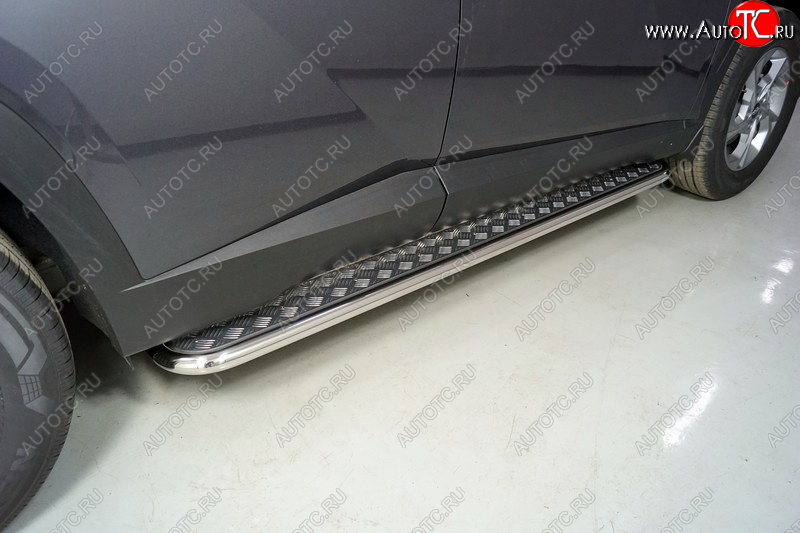 32 199 р. Пороги с площадкой 42,4 мм ТСС Тюнинг Hyundai Tucson NX4 (2020-2022) (серые)  с доставкой в г. Пермь