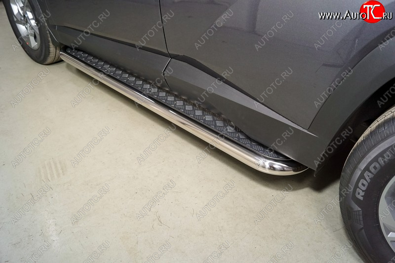 36 899 р. Пороги с площадкой 60,3 мм ТСС Тюнинг Hyundai Tucson NX4 (2020-2022) (серые)  с доставкой в г. Пермь
