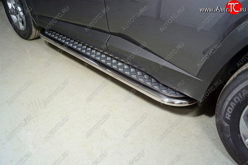 44 999 р. Пороги с площадкой 75х42 мм ТСС Тюнинг Hyundai Tucson NX4 (2020-2022) (серые)  с доставкой в г. Пермь